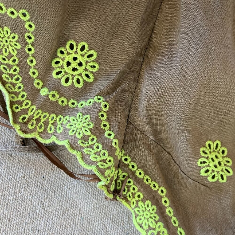 Zara Woman's 100% Linen Brown Embroider Flowers Eyelets Summer Maxi Dress Sz med - Picture 2 of 9